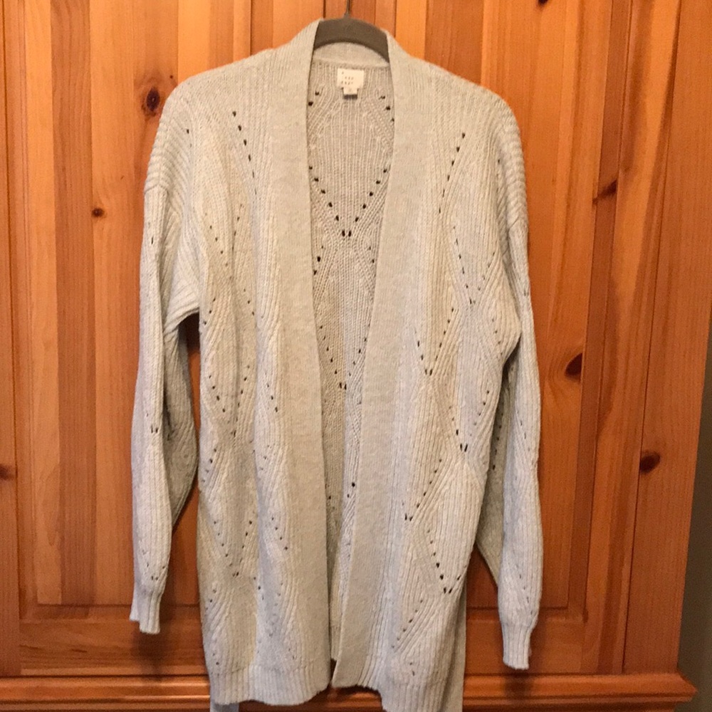 Grey Belted Cardigan with Balloon Sleeves